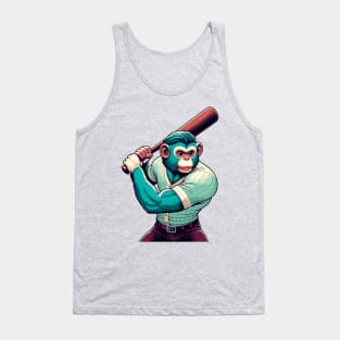 Vintage Monkey Slugger - Retro 1990s Cartoon Style Baseball Art Tank Top